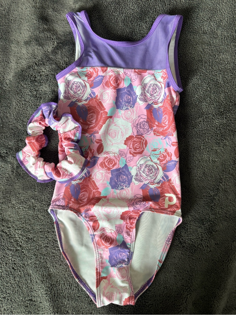 Girls' Floral One-Piece Swimsuit with Scrunchie - Purple & Pink